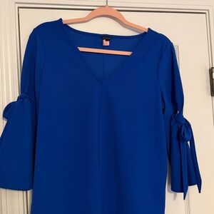 Ann Taylor Royal Blue V-Neck Tie-Sleeve Blouse